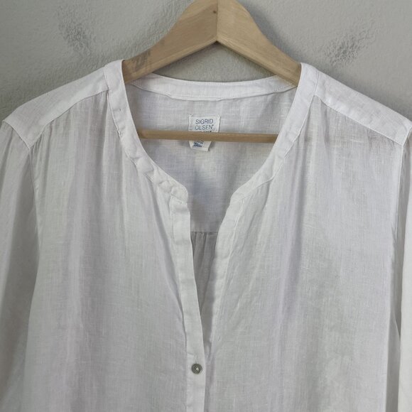 Sigrid Olsen Shirt Womens 2X White 100% Linen Button Front Long Sleeve Pockets - Picture 8 of 10
